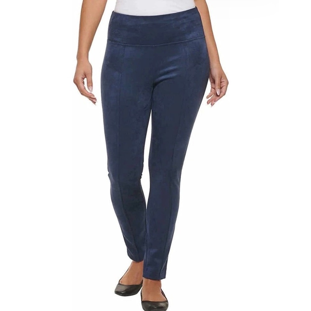 Andrew Marc Navy Blue Faux Suede Pintuck Slim Fit High Rise Leggings NWOT L